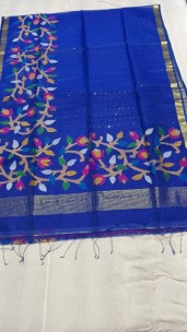 Dark blue handloom muslin sequence jamdani sarees