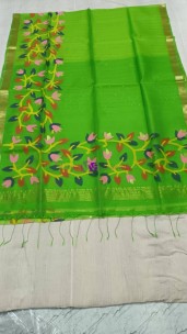 Green handloom muslin sequence jamdani sarees