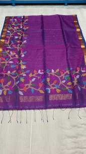Dark purple handloom muslin sequence jamdani sarees