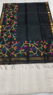 Black handloom muslin sequence jamdani sarees