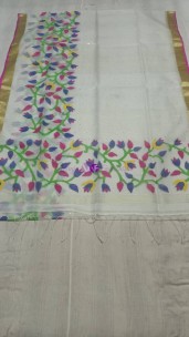 Cream Handloom muslin sequence jamdani sarees