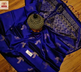 Dark blue pure kanchipuram soft silk sarees