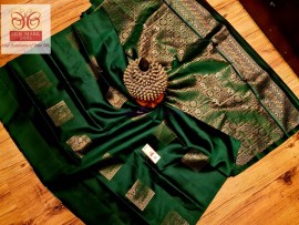 Dark green pure kanchipuram soft silk sarees