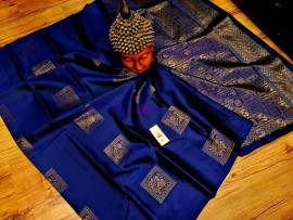 Dark blue handloom pure kanchipuram soft silk sarees