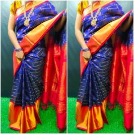 Dark blue with red kuppadam pattu checks sarees with butta