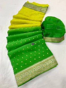 Yellow and green two tone heavy Georgette sarees