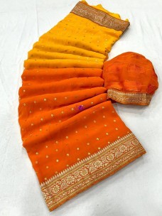 Orange and yellow two tone heavy Georgette sarees