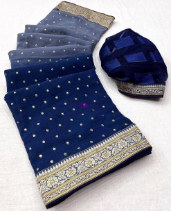 Navy blue and grey two tone heavy Georgette sarees