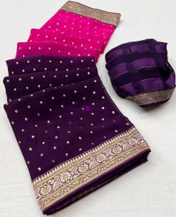 Dark violet and pink two tone heavy Georgette sarees