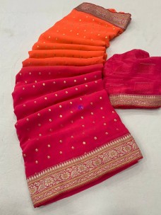Pink and orange two tone heavy Georgette sarees