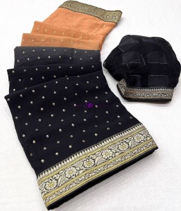Black and peach two tone heavy Georgette sarees