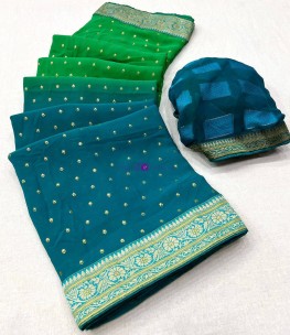 Blue and green two tone heavy Georgette sarees