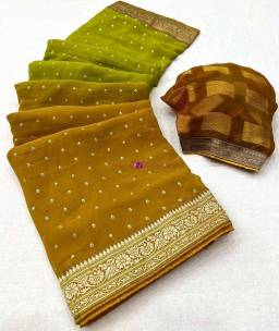 Dark Mustard and green two tone heavy Georgette sarees