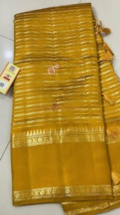 Dark Mustard banarasi semi pure silk Georgette sarees with stripe design