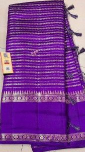 Purple banarasi semi pure silk Georgette sarees with stripe design
