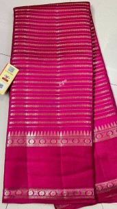 Dark pink banarasi semi pure silk Georgette sarees with stripe design