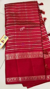 Red banarasi semi pure silk Georgette sarees with stripe design