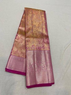 Gold with dark pink pure kanchipuram bridal silk sarees