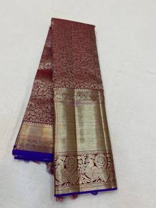 Dark brown with blue pure kanchipuram bridal silk sarees