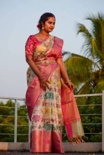 Fancy tissue sarees with kanchi border