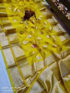 Yellow kora organza silk sarees