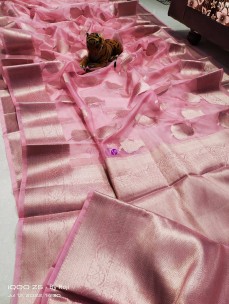 Pink kora organza silk sarees