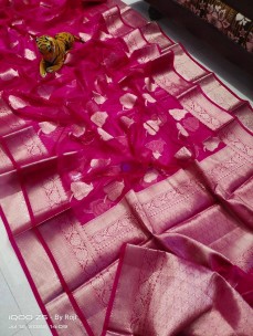 Dark pink kora organza silk sarees