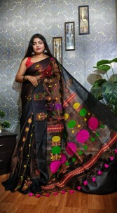 Black handloom Mina muslin banarasi sarees