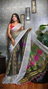 Fancy color Mina muslin banarasi sarees