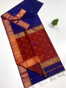 Royal blue Maheshwari butta sarees with zari border