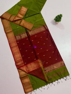 Parrot green Maheshwari butta sarees with zari border