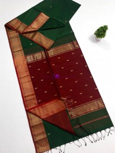 Dark green Maheshwari butta sarees with jari border