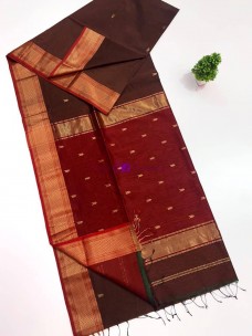 Dark brown Maheshwari butta sarees with zari border