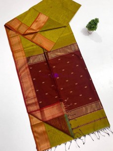 Light green Maheshwari butta sarees with zari border