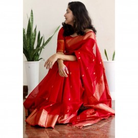 Red traditional Maheshwari butta sarees