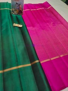 Dark green and pink pure kanchipuram plain silk sarees
