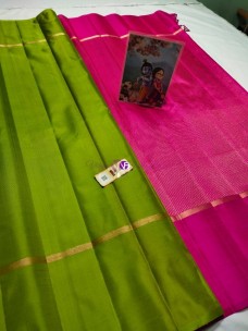 Green and pink pure kanchipuram plain silk sarees