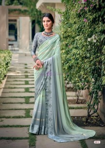 Light green pure Georgette Sarees with satin patta