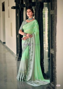 Green pure Georgette Sarees with satin patta