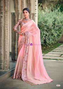 Light pink pure Georgette Sarees with satin patta