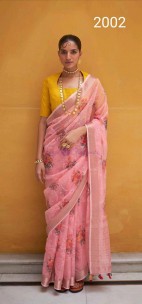 Pink soft tissue silk sarees with digital print