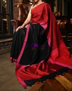Black with red and pink linen sarees
