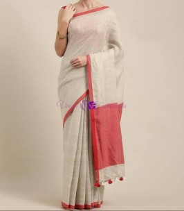 Cream and pink 120 counts linen sarees