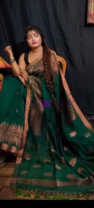 Dark green linen jamdani sarees