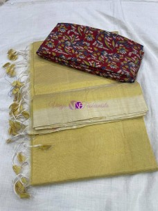 Mangalagiri plain pattu sarees-light gold