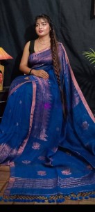 Blue linen jamdani sarees