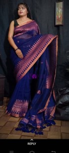 Dark blue linen jamdani sarees