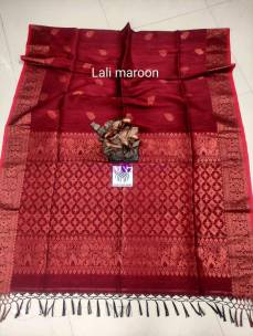 Lali marron handloom pure linen jamdani sarees