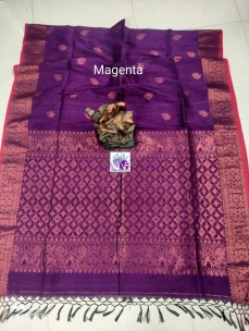 Magenta handloom pure linen jamdani sarees