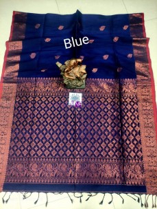 Blue handloom linen jamdani sarees